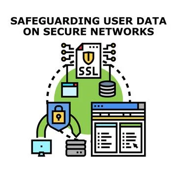 Safeguarding user data on secure network connection with ssl protection Stock Illustration