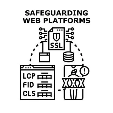 Safeguarding web platforms concept protecting internet information Stock Illustration