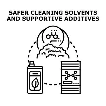 Safer cleaning solvents and supportive additives concept Stock Illustration