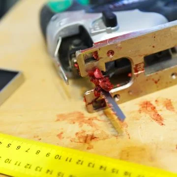 Safety advice while operating power tools Stock Photos