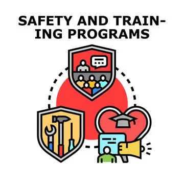 Safety and training programs with education and tools icons Stock Illustration