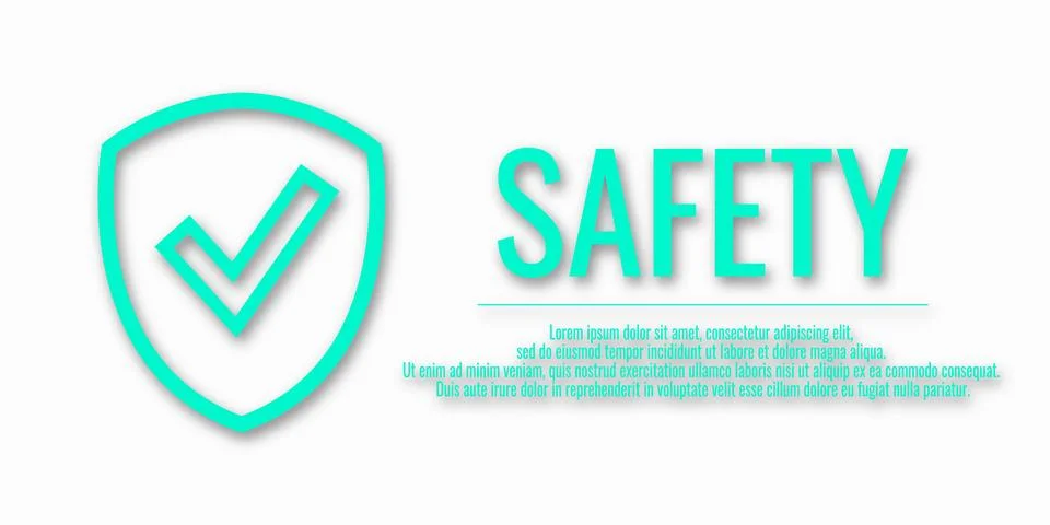 Safety banner with shield check. Vector illustration. Security concept. Prote Stock Illustration