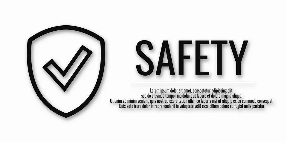 Safety banner with shield check. Vector illustration. Security concept. Prote Stock Illustration