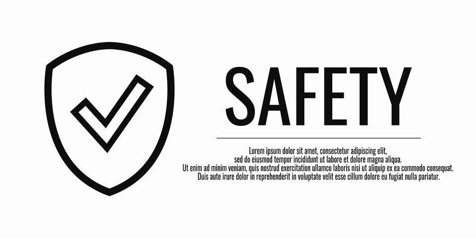 Safety banner with shield check. Vector illustration. Security concept. Prote 스톡 일러스트