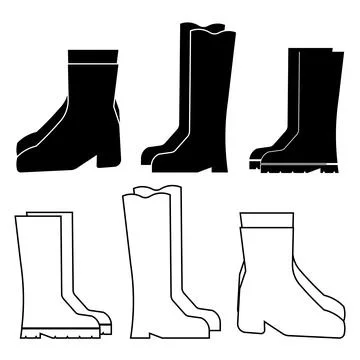 Safety boots tools icon set featuring dual style line art and solid black g.. Stock Illustration