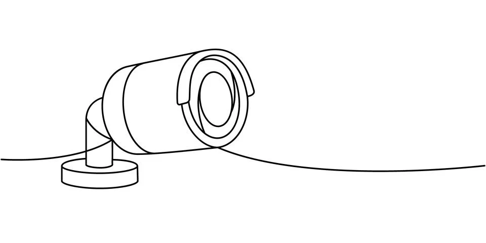 Safety camera one line continuous drawing. Security surveillance system. Vector Stock Illustration