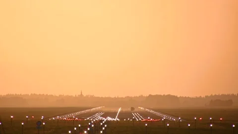 Safety car checking empty runway, Ljubljana airport, Slovenia Stock Footage 157105636