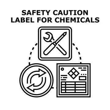 Safety caution label for chemicals concept tools. Continuous process. And haz Stock Illustration