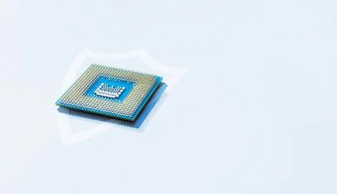 Safety computer. Network digital security technology with computer processor  Foto stock