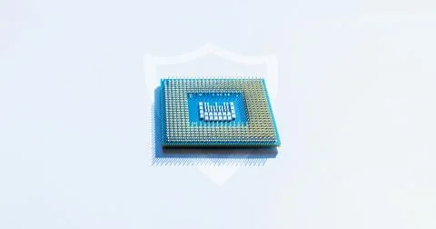 Safety computer. Network digital security technology with computer processor  写真素材