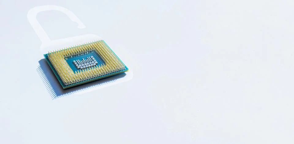 Safety computer. Network digital security technology with computer processor  写真素材