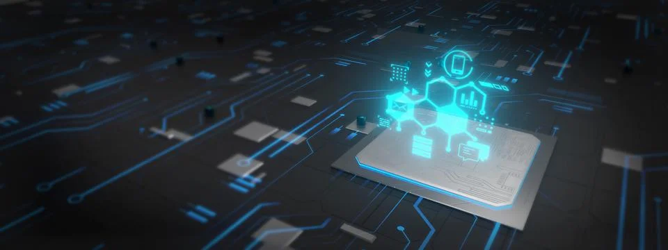 Safety computer. Network security technology with computer processor chip on  Stock-Illustration