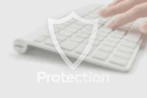 Safety computer security concept. Internet protection symbol on blured keyboa Foto stock