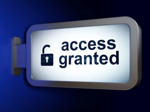 Safety concept: Access Granted and Opened Padlock on billboard b 库存插图