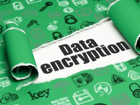 Safety concept: black text Data Encryption under the piece of  torn paper Illustrazione stock