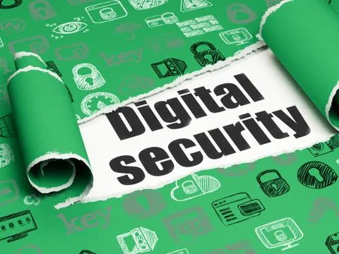 Safety concept: black text Digital Security under the piece of  torn paper Ilustração Stock