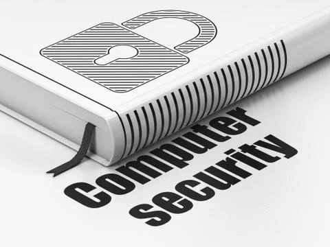 Safety concept: book Closed Padlock, Computer Security on white background Illustrazione stock