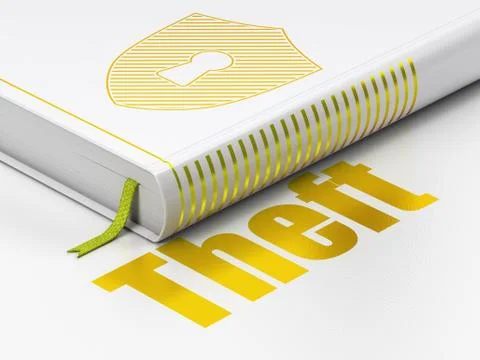 Safety concept: book Shield With Keyhole, Theft on white background Stock Illustration