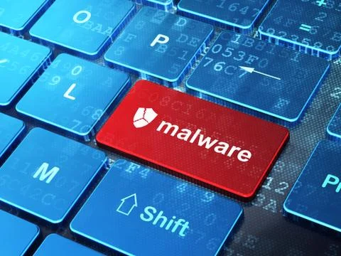 Safety concept: Broken Shield and Malware on computer keyboard background イラスト素材