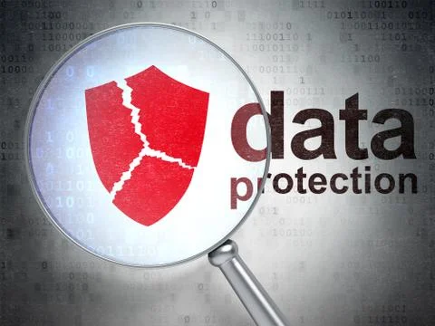 Safety concept: Broken Shield and Data Protection optical glass Illustrazione stock