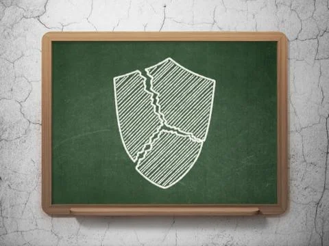Safety concept: Broken Shield on chalkboard background 스톡 일러스트
