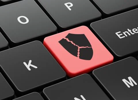 Safety concept: Broken Shield on computer keyboard background Stockillustratie