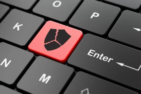 Safety concept: Broken Shield on computer keyboard background Stock Illustration