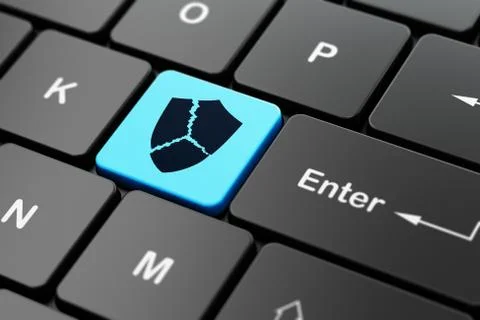 Safety concept: Broken Shield on computer keyboard background Stockillustratie