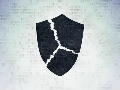 Safety concept: Broken Shield on Digital Paper background Illustrazione stock