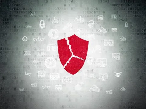 Safety concept: Broken Shield on Digital Paper background 스톡 일러스트