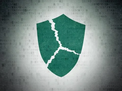 Safety concept: Broken Shield on Digital Data Paper background 스톡 일러스트