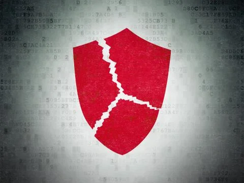 Safety concept: Broken Shield on Digital Data Paper background Illustrazione stock