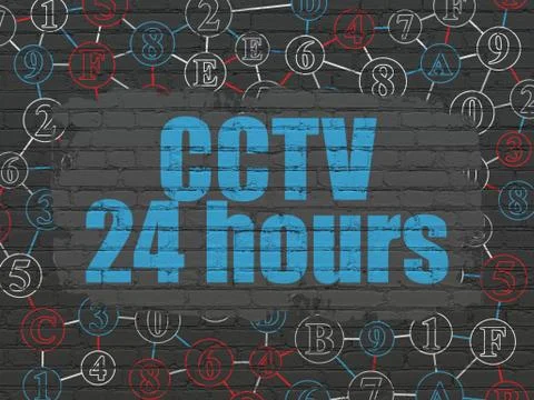 Safety concept: CCTV 24 hours on wall background Illustrazione stock