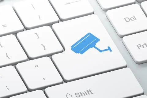 Safety concept: Cctv Camera on computer keyboard background イラスト素材