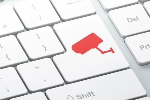 Safety concept: Cctv Camera on computer keyboard background 스톡 일러스트