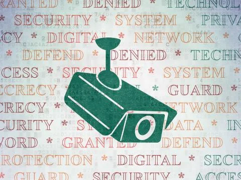 Safety concept: Cctv Camera on Digital Data Paper background Stock Illustration