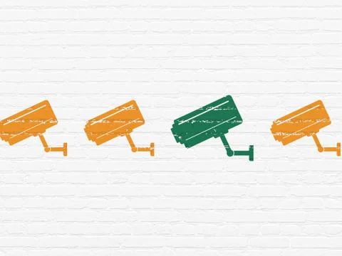 Safety concept: cctv camera icon on wall background Ilustración de archivo