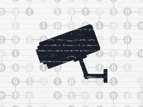 Safety concept: Cctv Camera on wall background Ilustración de archivo