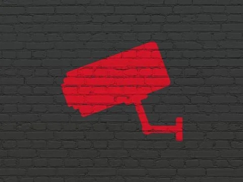 Safety concept: Cctv Camera on wall background Ilustración de archivo