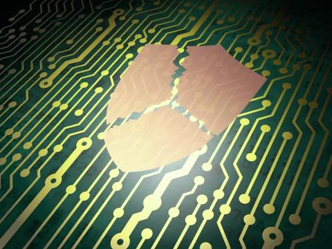 Safety concept: circuit board with Broken Shield 库存插图