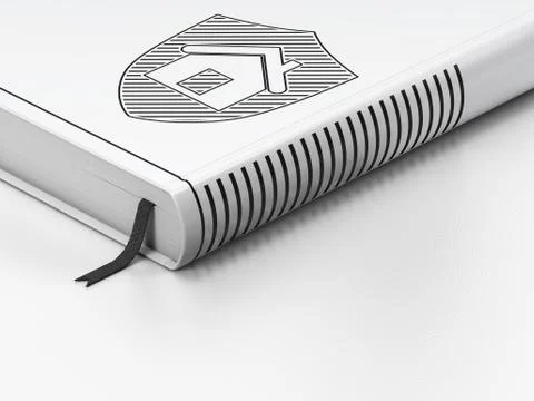 Safety concept: closed book, Shield on white background Stock Illustration