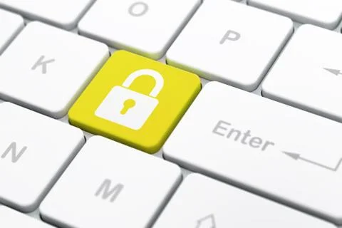 Safety concept: Closed Padlock on computer keyboard background Illustrazione stock