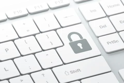 Safety concept: Closed Padlock on computer keyboard background Illustrazione stock