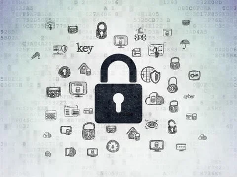 Safety concept: Closed Padlock on Digital Data Paper background Stock Illustration