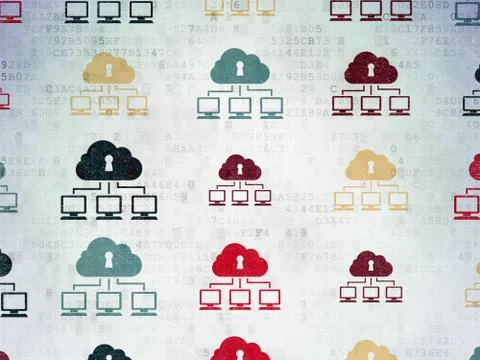 Safety concept: Cloud Network icons on Digital Paper background Stock Illustration