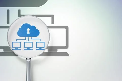 Safety concept:  Cloud Network with optical glass on digital background Stock Illustration