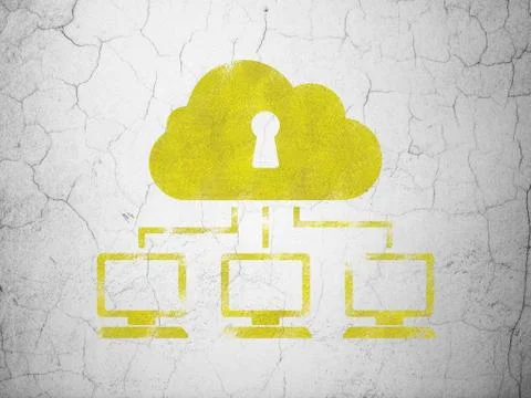 Safety concept: Cloud Network on wall background Illustrazione stock