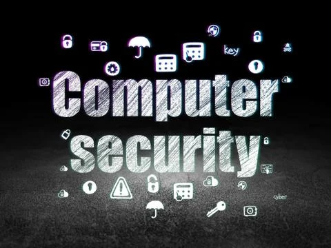 Safety concept: Computer Security in grunge dark room Illustrazione stock