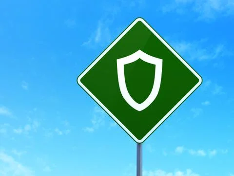 Safety concept: Contoured Shield on road sign Stock Illustration