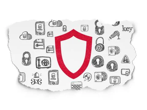 Safety concept: Contoured Shield on Torn Paper background Stock Illustration